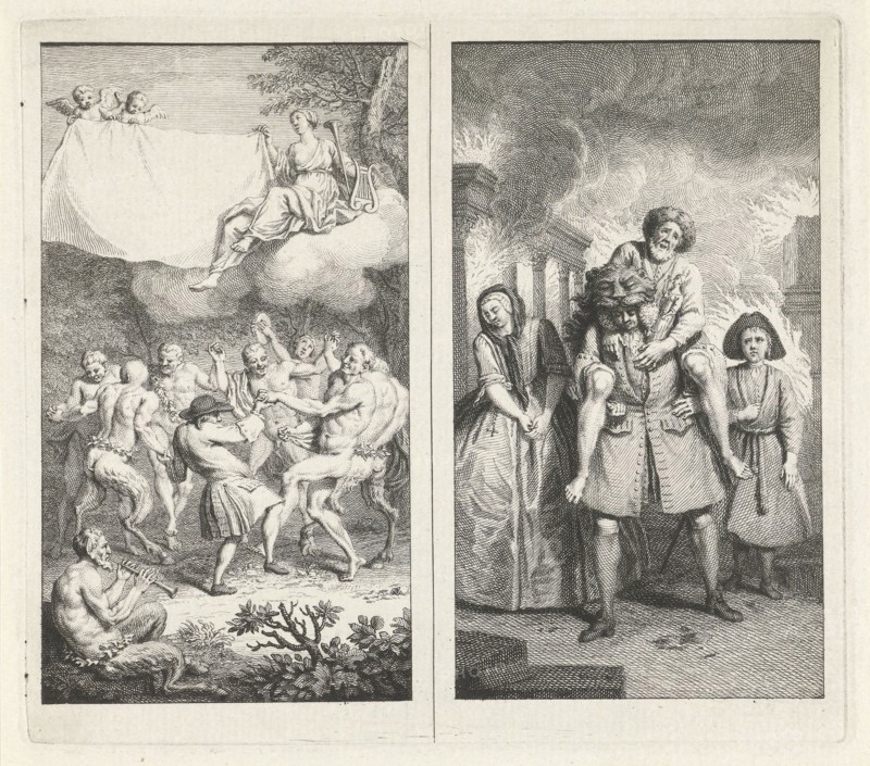 Playwright Paul Scarron dances with satyrs, fauns and maenads, Aeneas saves his father from burning Troy