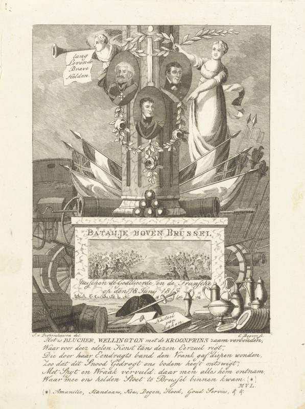 Commemorative column Battle of Waterloo, Cornelis Bogerts, Monogrammist MVL, c. 1815 - c. 1817