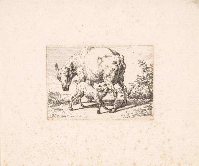 Goat suckling her young, print maker: Reinier Vinkeles, Adriaen van de Velde, 1762