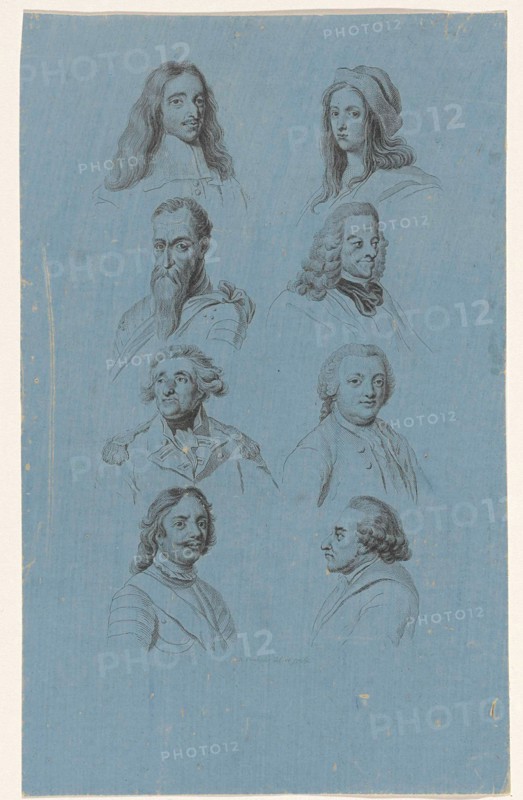 Portraits of Portraits of eight historical figures, Reinier Vinkeles, 1751 - 1816