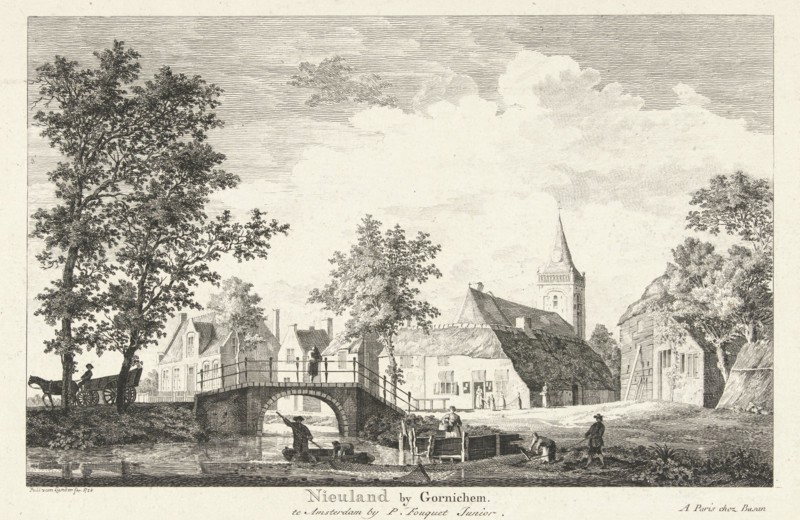 Village view of Nieuwland, The Netherlands, Pierre Fouquet Paulus van Liender (Jr.), Pierre FranÃ§ois Basan, 1758