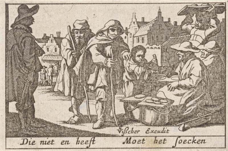 Beggars receiving alms, Pieter Hendricksz. Schut, Claes Jansz. Visscher (II), 1628 - 1650