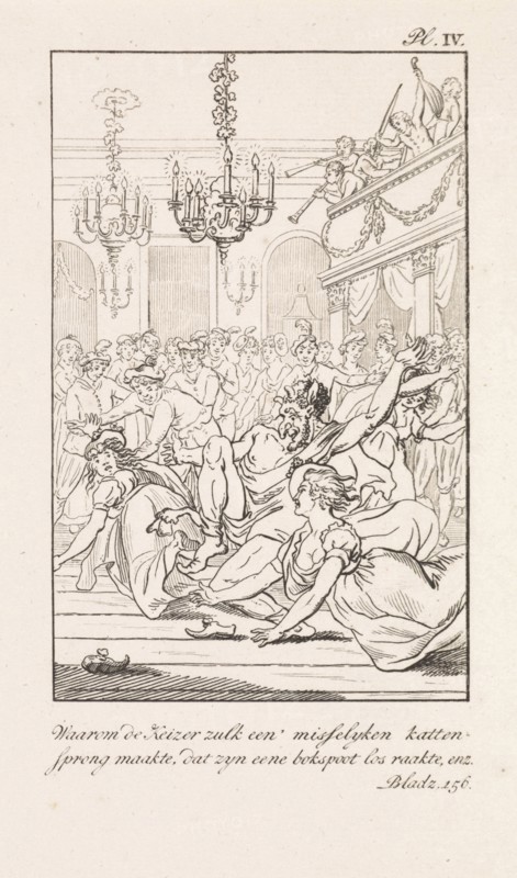 Man with the appearance of the devil in a ballroom, Daniel Veelwaard I, Jacob Smies, Francois Bohn, 1802-1809