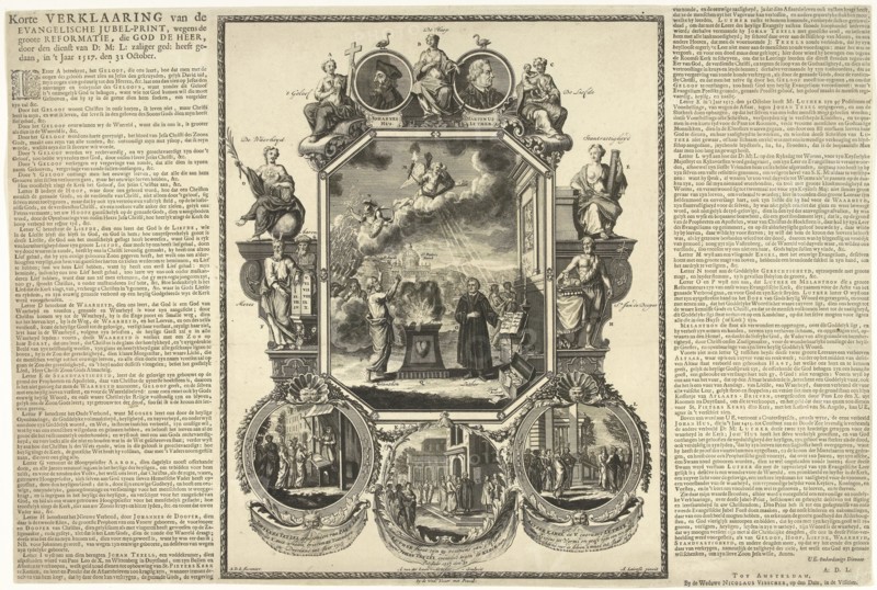 Evangelical Jubilee print of the second centenary of the Reformation, 1717, print maker: Adolf van der Laan, Abraham Lairesse I de, 1717