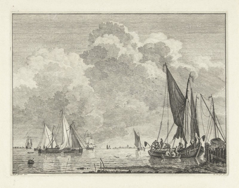 River view with ships, Leendert Brasser, 1727 - 1793