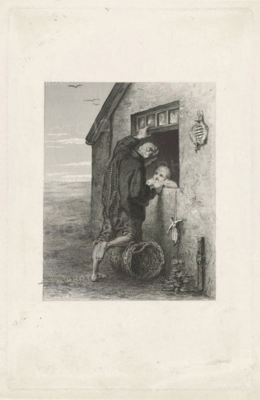 Conversation between a fisherman and a child, Johann Heinrich Maria Hubert Rennefeld, 1855 - 1877