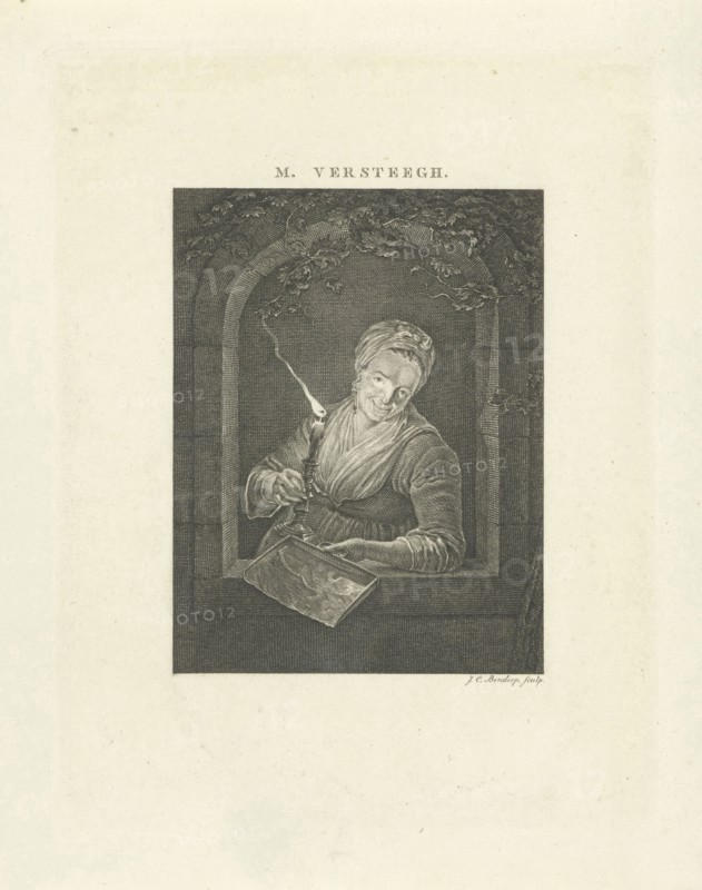 Woman is standing in open window with candles and ash tray, Johannes Christiaan Bendorp, Johannes Immerzeel, 1776-1847