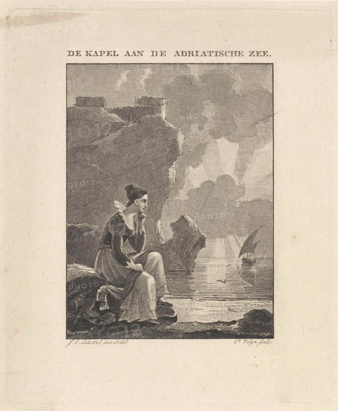 Woman looking out over the sea, Philippus Vellum, 1797-1836