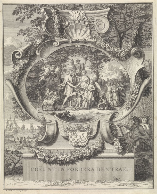 Allegory on the occasion of the marriage of Jacob Alewijn Ghijzen and Perina Vorsterman, Bernard Picart, 1719