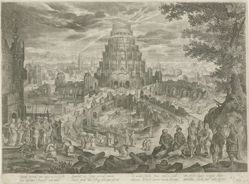 Nimrod orders the building of the Tower of Babel, Jan van Londerseel, Claes Jansz. Visscher (II), Nicolaes Visscher (I), 1585 - 1625