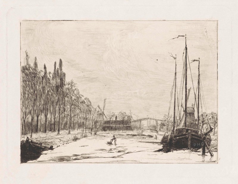 View of the frozen Kattensloot, Amsterdam, The Netherlands, Frans Schikkinger, 1848 - 1902