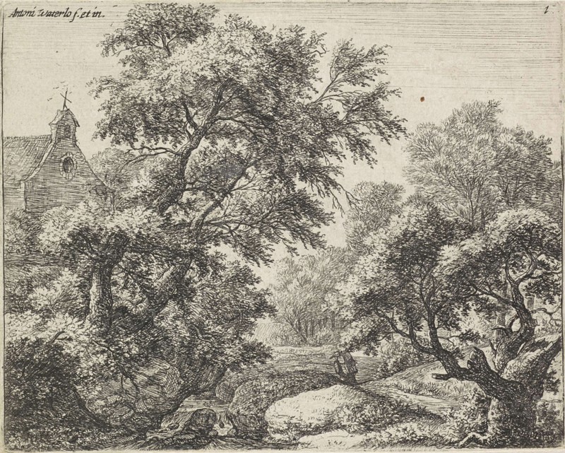 Peddler on a forest path, Anthonie Waterloo, 1630-1663