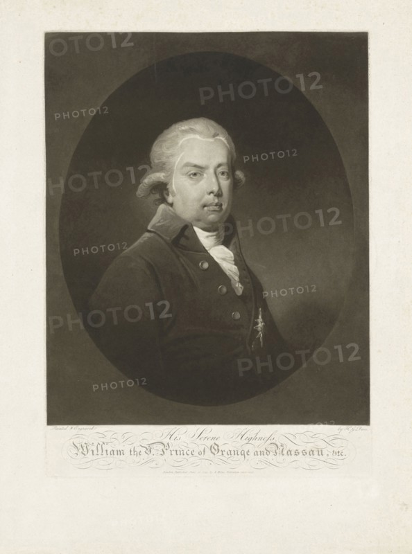 Portrait of William V, Prince of Orange-Nassau, print maker: H.G. Does, A. Milne, 12-jun-1799