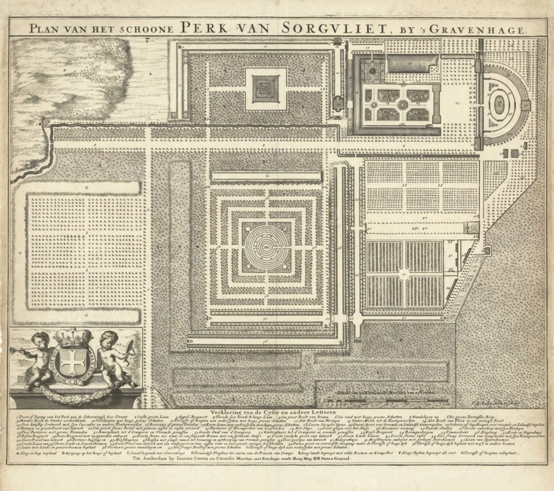 Map of the park Zorgvliet, Johannes Jacobsz van den Aveele, Johannes Covens and Cornelis Mortier, Staten-Generaal, c. 1691 - in or before 1698