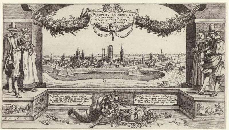 In and around the city of Danzig, with costume left and right, Aegidius Dickmann, Frederik de Wit, Anonymous, 1625