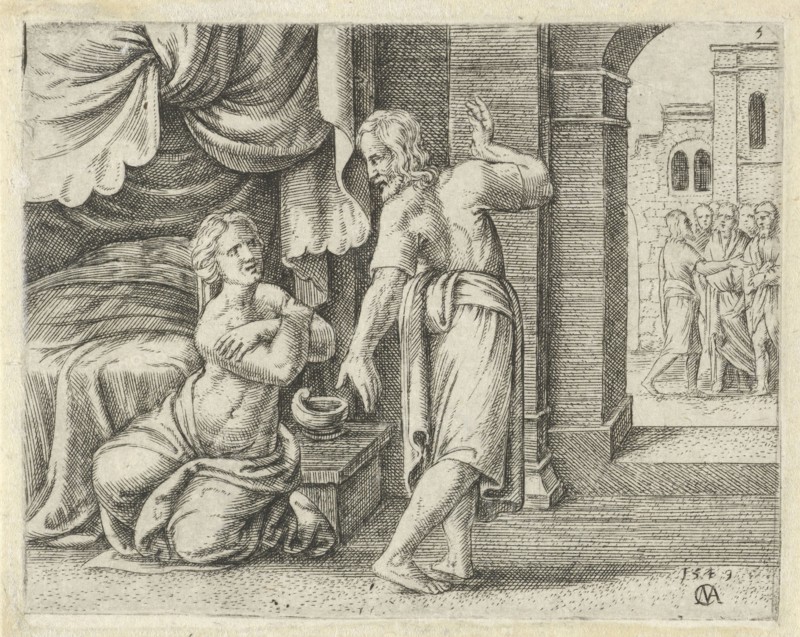 Samson's wife begs him to reveal the solution to the riddle, Cornelis Massijs, 1549