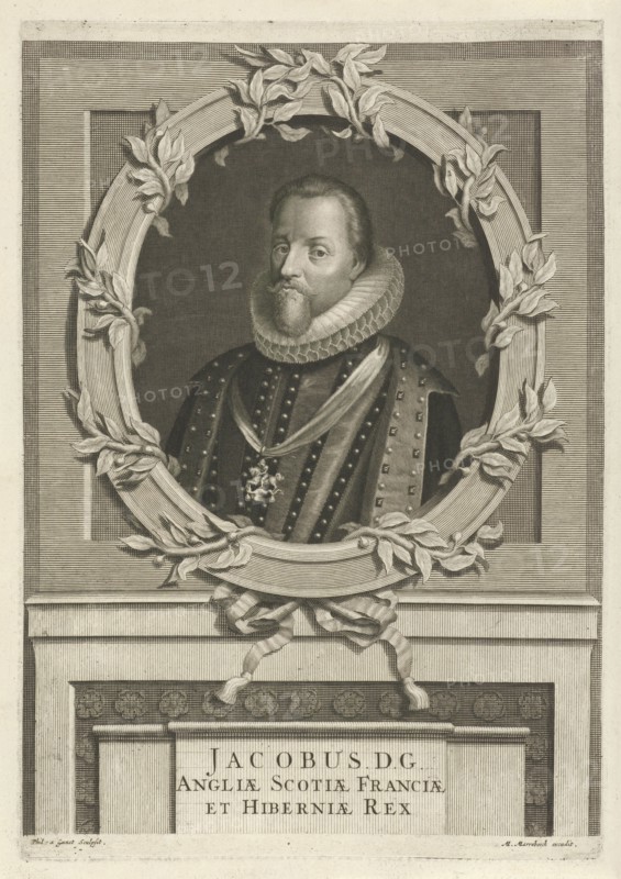 Portrait of James I of England, Philip van Gunst, Matthijs van Marebeek, 1685 - 1732