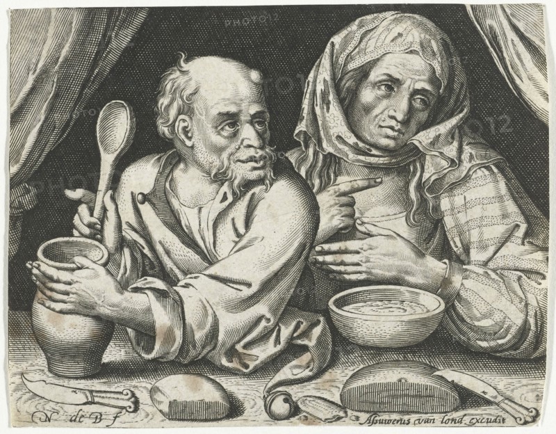 Man and woman eating porridge, Nicolaes de Bruyn, Assuerus van Londerseel, 1581 - 1656