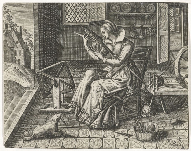 Spinster in an interior, Jan van Halbeeck, 1600 - 1630