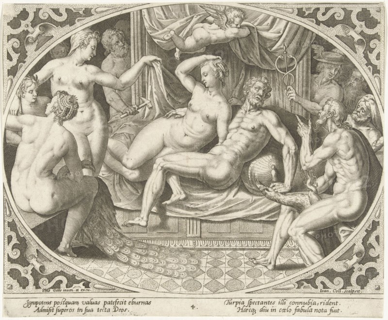 Venus and Mars caught in adultery, Jan Collaert (II), Philips Galle, 1576 - 1628