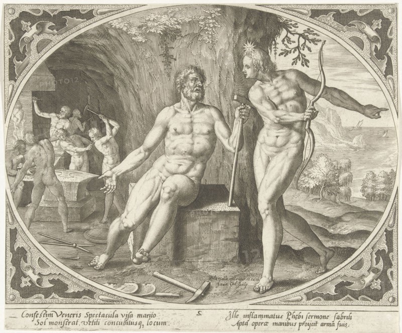 Phoebus makes Vulcan aware of the adultery, Jan Collaert (II), Philips Galle, 1576-1628