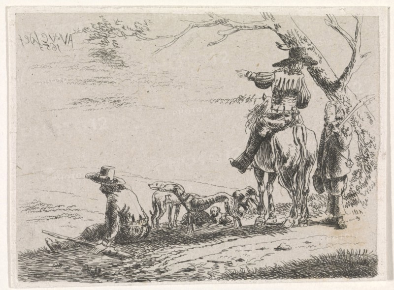 Three hunters with dogs, Adriaen van de Velde William Young Ottley, 1828