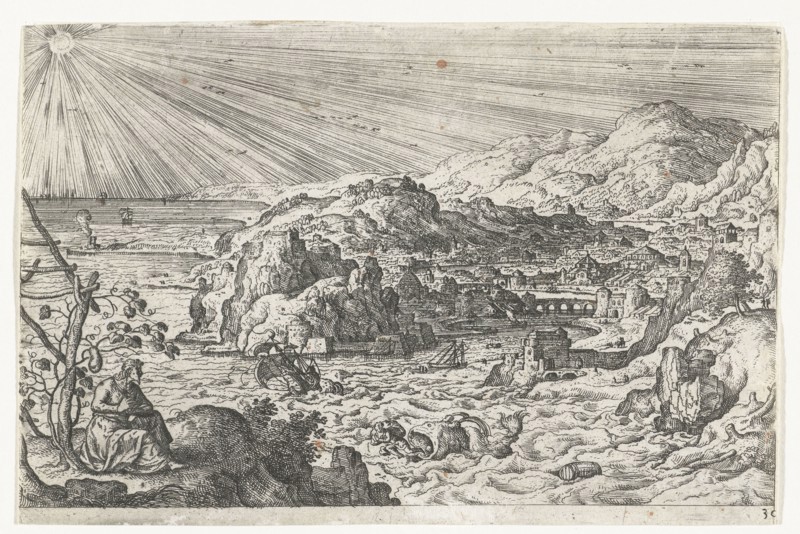 Jonah being swallowed by the fish, Hans Bol, Anonymous, c. 1550 - c. 1650