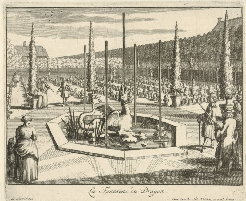 Dragon Fountain in the garden of castle Gunterstein, Breukelen, Joseph Mulder, Willem Swidde, Jaques Le Moine de lâ€ôEspine, 1680 - 1696