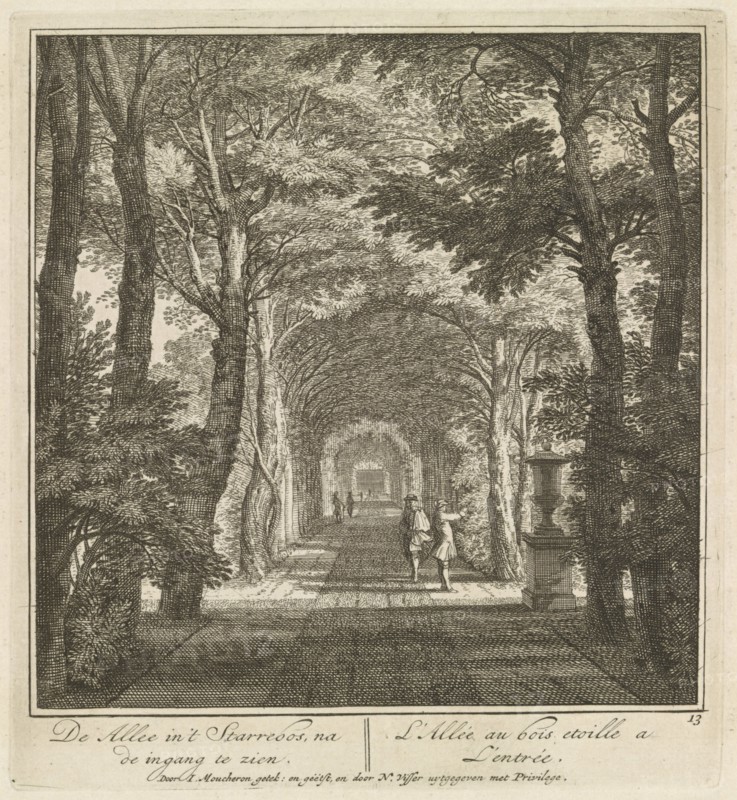 Covered path given to the input / View of the park / Duck pond / Large pond, Isaac de Moucheron, 1706 - 1719