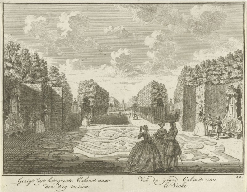 View from the cabinet in the garden of House ter Meer in Maarssen, The Netherlands, Hendrik de Leth, c. 1740