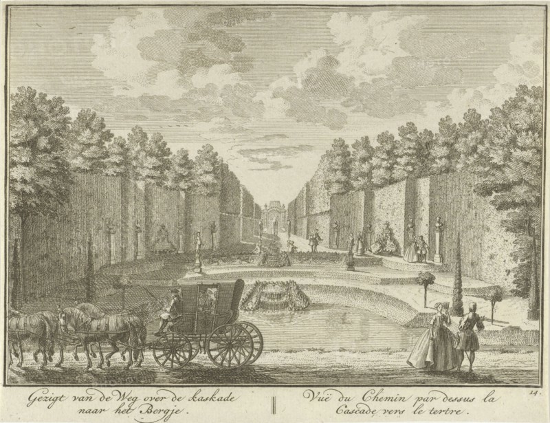 View of a pond in the garden of House ter Meer in Maarssen, The Netherlands, Hendrik de Leth, c. 1740