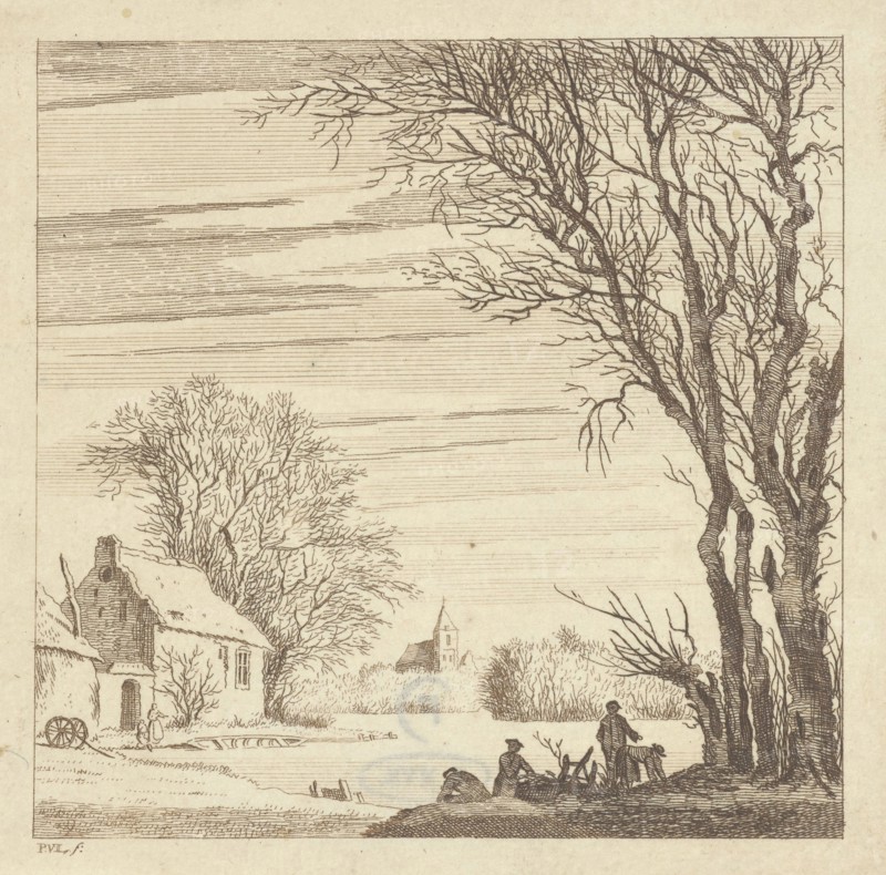 Winter landscape, Paulus van Liender, 1741 - 1797, print maker: Paulus van Liender