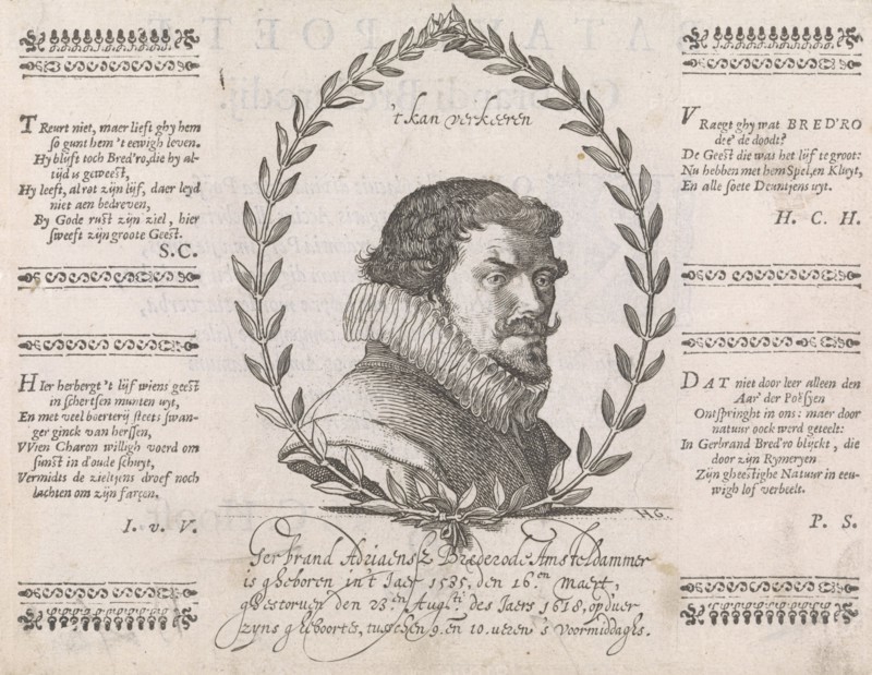 Portrait of Gerbrand Adriaensz. Bredero, print maker: Hessel Gerritsz, Willem Pietersz. Buytewech, Samuel Coster, 1622