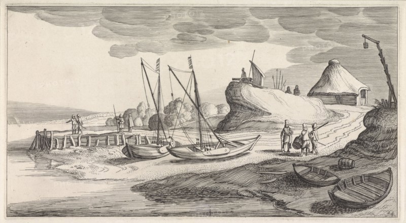 Boats on a river bank, Jan van de Velde (II), 1639 - 1641