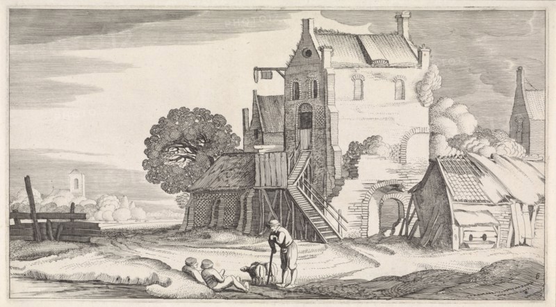 Three figures conversing at an inn, Jan van de Velde (II), 1639 - 1641