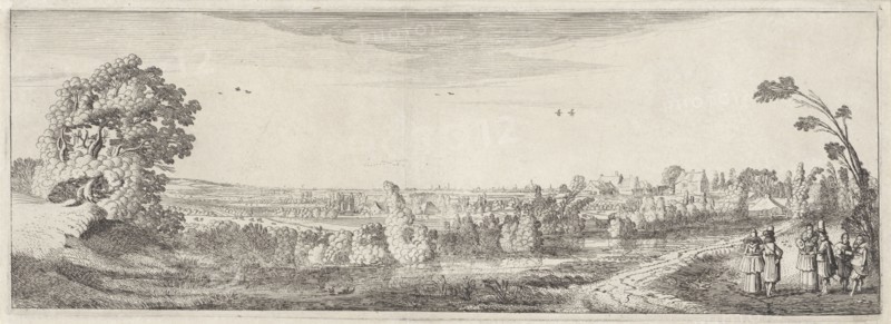 Company in an open landscape with Haarlem on the horizon, The Netherlands, Jan van de Velde (II), 1603 - 1641