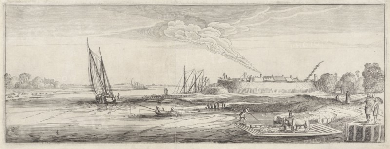 Ferry at a settlement near a river, Jan van de Velde (II), 1603 - 1641