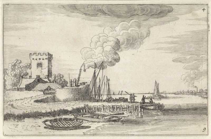 Landscape with a lighthouse in a port, Jan van de Velde (II), 1616