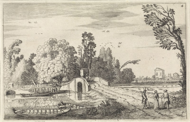 River Landscape with a stone bridge, Jan van de Velde (II), 1616