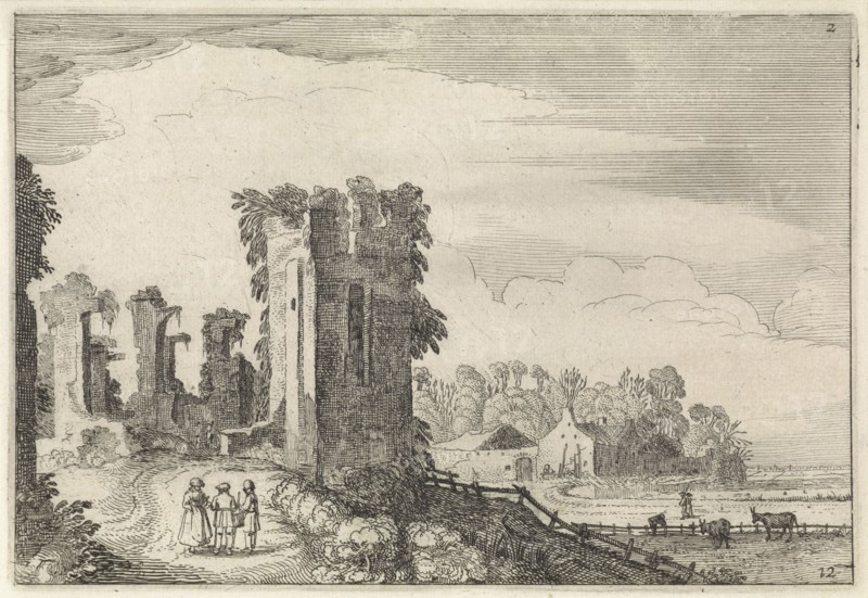 Figures near the Huis ter Kleef in Haarlem, The Netherlands, print maker: Jan van de Velde II