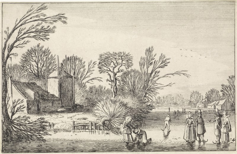 Skating at a farm and a haystack, Jan van de Velde (II), 1616