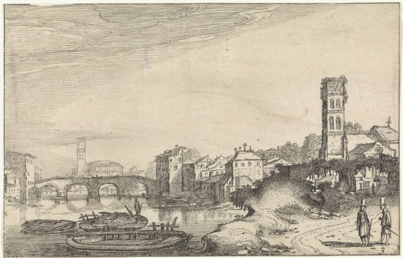 View of Rome with the Tiber and the Ponte Sisto, Italy, Jan van de Velde (II), 1616