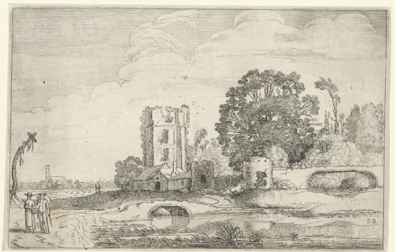 Landscape with the tower of the Huis ter Kleef, Haarlem, The Netherlands, Jan van de Velde (II), 1616