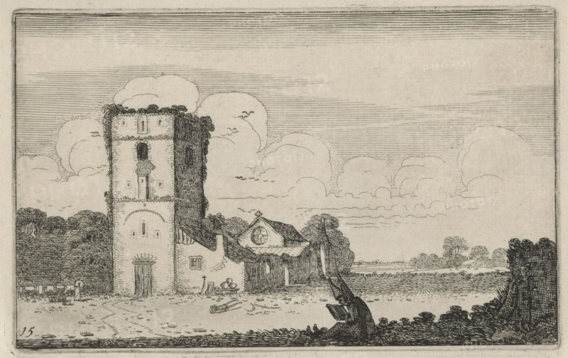 Reading monks at a derelict church, Jan van de Velde II, 1616