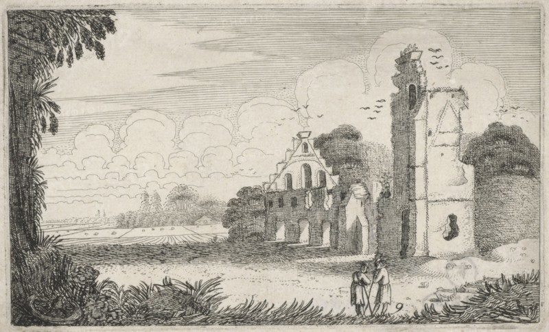 Two figures in a ruined house, Jan van de Velde (II), 1616