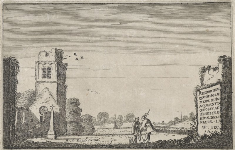 Two figures in a ruined church, Jan van de Velde (II), Robert de Baudous, 1616