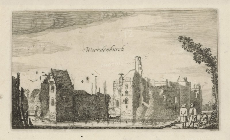View of the ruins of Castle Waardenburg, Neerijnen The Netherlands, Jan van de Velde (II), Robert de Baudous, 1616