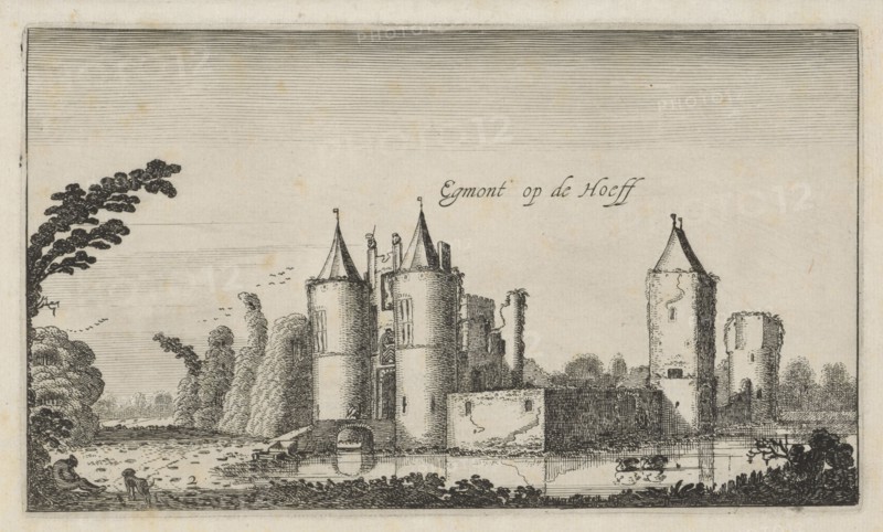 Ruins of the castle of Egmond, Slot op den Hoef, Egmond aan den Hoef, Bergen, Noord-Holland The Netherlands, Jan van de Velde II, Robert de Baudous, 1616
