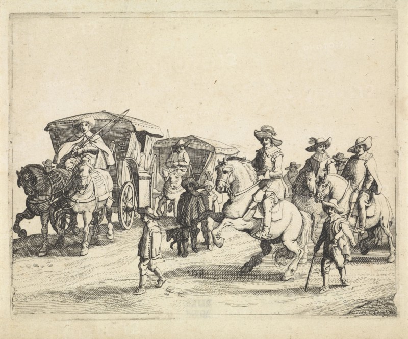 Cavalry and carriages, Jan van de Velde (II), Anonymous, Jan Martszen de Jonge, 1632 - 1682