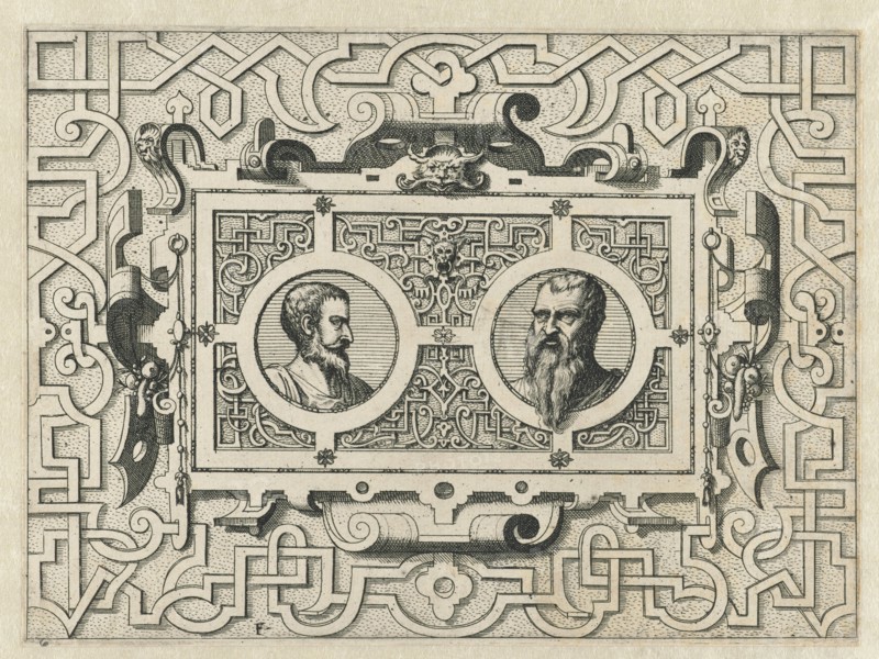 Cartouche surrounded by moresque motives, Johannes or Lucas van Doetechum, Hans Vredeman de Vries, Hieronymus Cock, c. 1555 - c. 1560